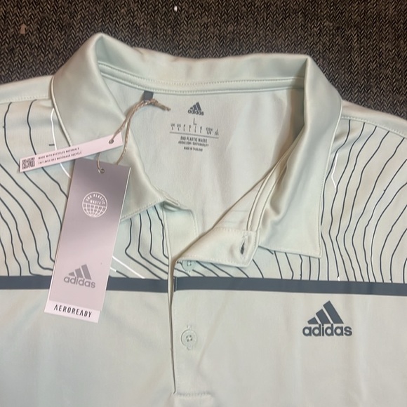 NWT Adidas Men's Light Green Golf Polo Shirt sz L Aeroready Technology - Picture 2 of 12